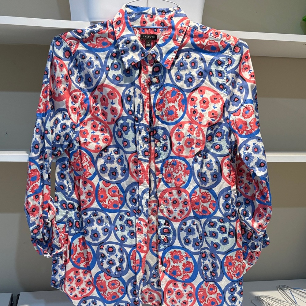 Talbots pink and Blue Floral Button Down Shirt